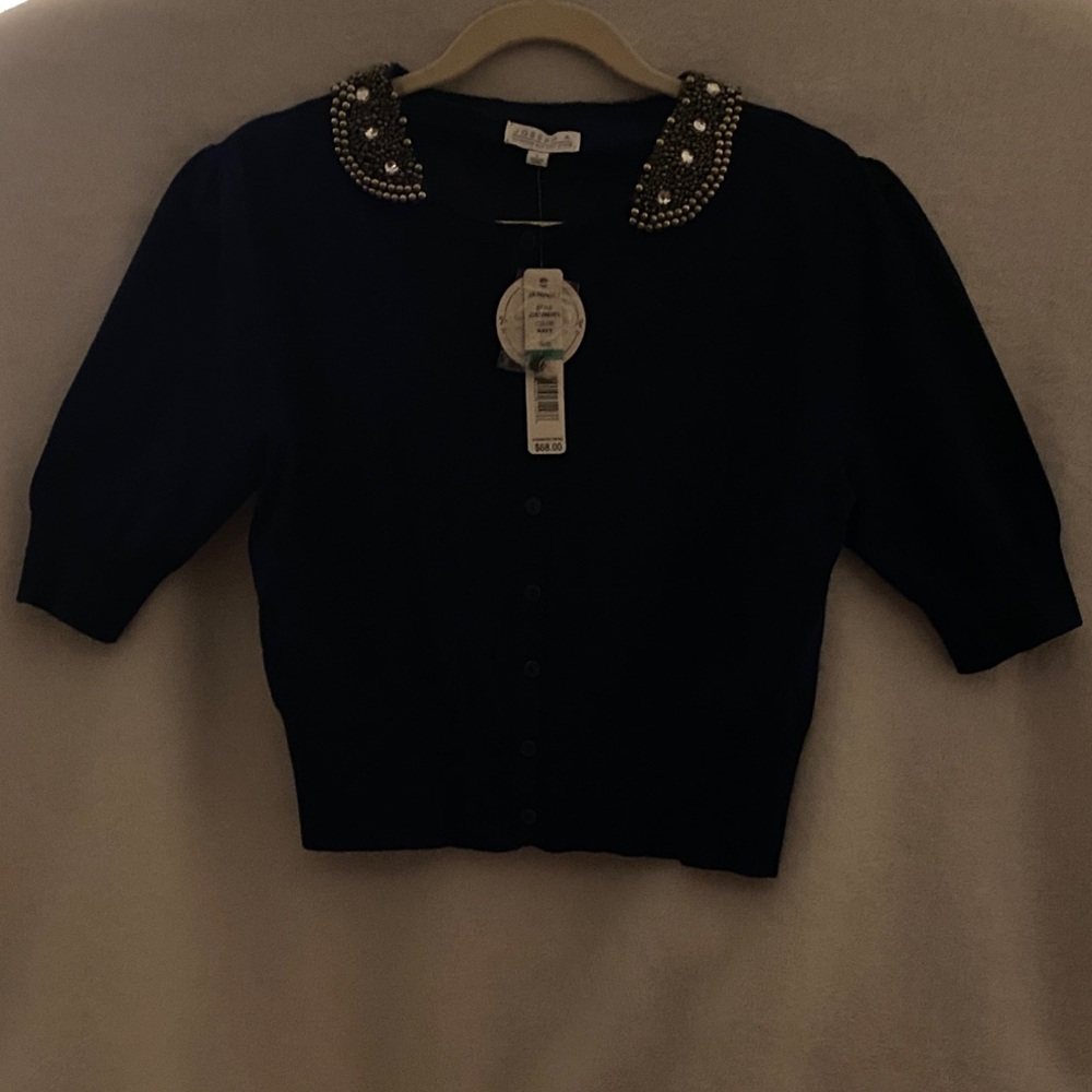 Joseph A Black Cardigan with Embellished Collar